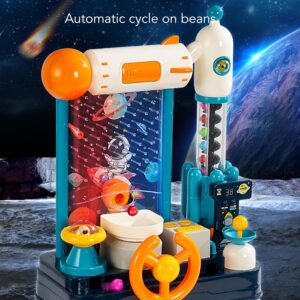 Ball Catching Machine Game for Kids Fine Motor Skill Early Education Catch Bean Grasping Electric Game Steering Wheel Toy Desktop Parent-Child Interactive Board Game Toys for Girls Boys(Space Theme)